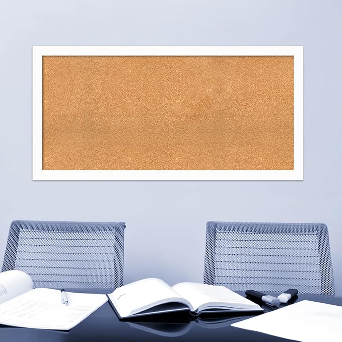 Amanti Art Natural Cork Board for Wall, 27x55 Vision Board with White Frame, Oversize Corkboard Office Decor for Home Organization, Casual Corkboard Pinboard to Display Items for Home Organization in-DeskLoop Office