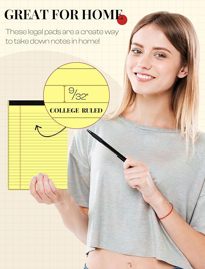 Small Legal Pads 5x8 Yellow 10 Pack Small Note Pads 5x8 College Ruled Yellow - Image 3