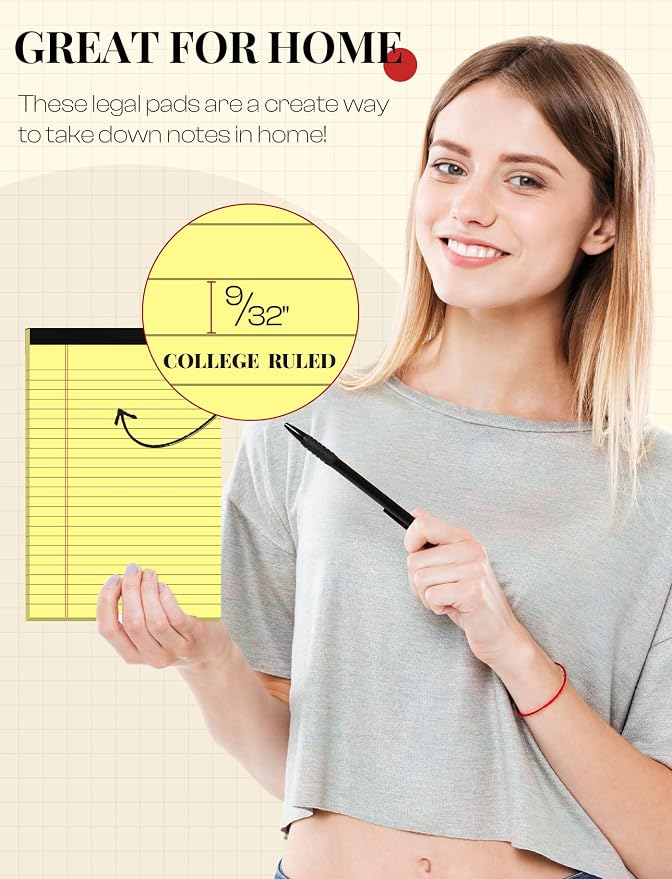 24 Pack Small Legal Pads 5x8 Yellow Note Pads 5x8 College Ruled Notepad Yellow - Image 3