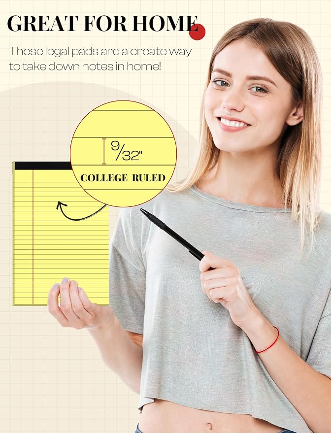 Yellow Legal Pads 5×8 Small Notepads 4 Pack Yellow Note Pads 5×8 College Ruled - Image 3