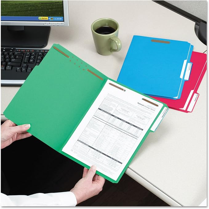 Smead Fastener File Folders, Reinforced 1/3-Cut Tabs, 2 Fasteners, Letter Size - Image 2