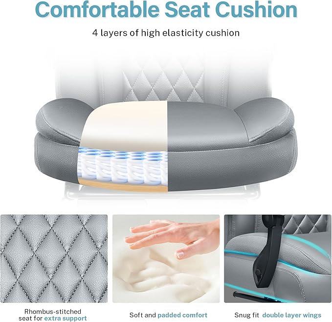 Executive Leather Office Chair, Big and Tall Desk Chair with Footrest Home Office Desk Chairs, Ergonomic Computer Desk Chair with Lumbar Support, Reclining Chair with Adjustable Angle-DeskLoop Office