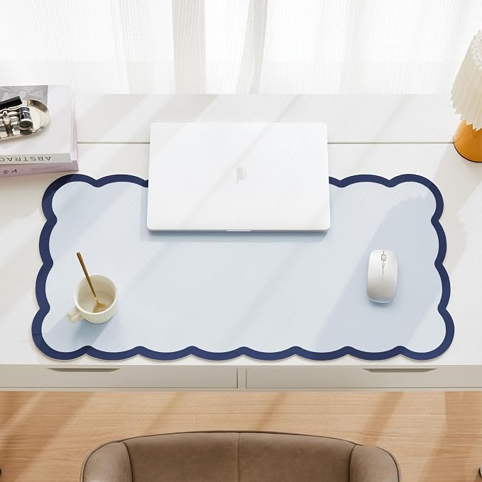 Scalloped Desk Mat, 31.5" x 15.7" Navy Blue Large Cute Aesthetic Desk - Image 3