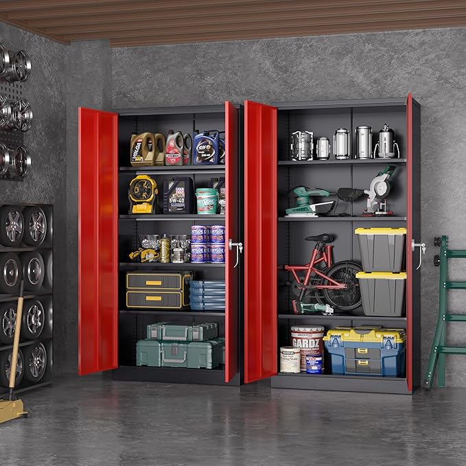 Greenvelly Metal Cabinet with 2 Doors and Adjustable Shelves, 72”H Steel Storage Cabinet, Locking Tall Metal Storage for Office, Home, Garage, School-DeskLoop Office