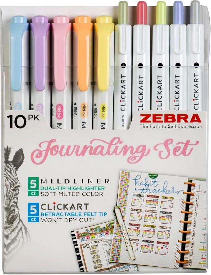 Zebra Pen - Creative 10-Pack Journaling Set - No Bleed MILDLINER Highlighters & by ZebraPen