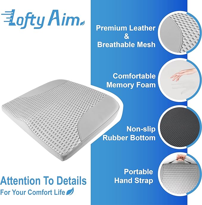 Car Seat Cushion, Comfortable Memory Foam Seat Pillow for Driving, Sciatica-Back Pain Relief, Cushion for Car-Truck, Office, Wheelchair - Gray-DeskLoop Office