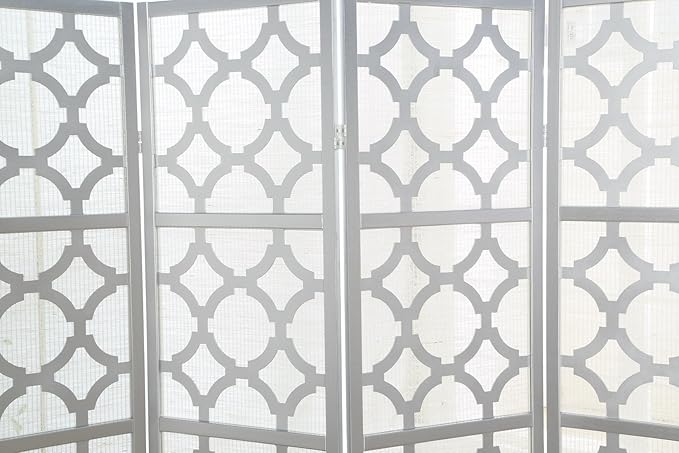 NicBex Room Divider 4 Panel Room Dividers with Quarterfoil Diamond Design Partition Room Dividers and Folding Privacy Screens Wall Divider for Home, Room Separation,69.28"W x 17.32"D x 70.31"H, Silver-DeskLoop Office