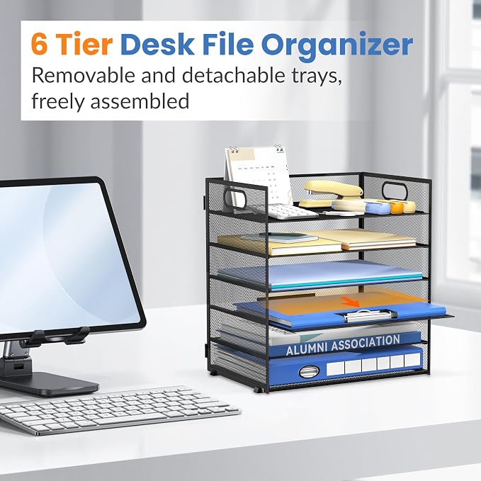 Daltack 6 Tier Paper Organizer for Desk, Paper Letter Tray Organizer for Desks - Image 5