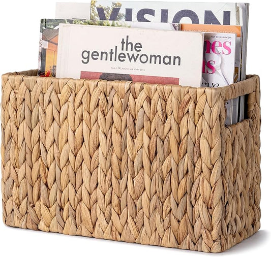 StorageWorks Hand-Woven Magazine Holder, Magazine Wicker Basket for Bathroom, Office, Rattan Magazine Holder, Natural Water Hyacinth, 1 Pack-DeskLoop Office
