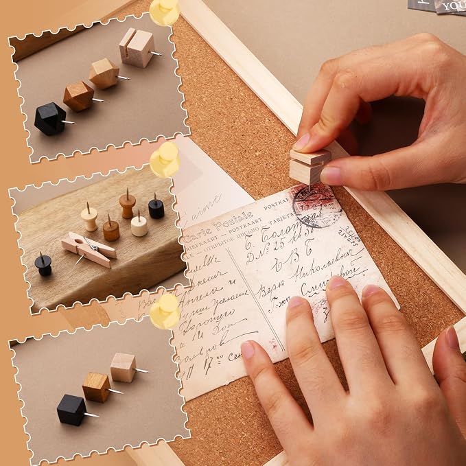 196 Pcs Thumb Tacks, Push Pins for Cork Board, Wooden Push Pins, Wooden Thumb - Image 4