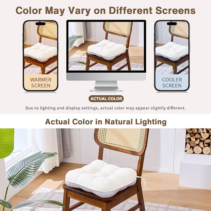 BETU White Chair Cushions for Dining Chairs Set of 2, 3.5" Thick Kitchen Table - Image 5