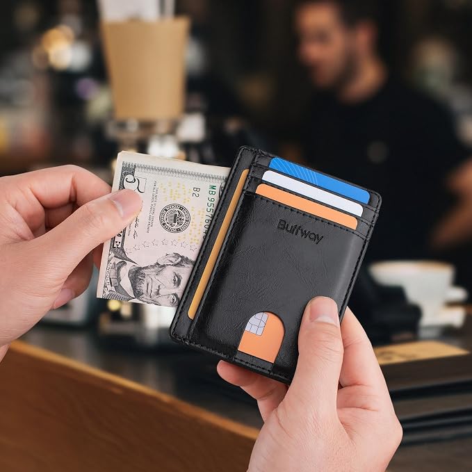 Buffway Slim Minimalist Front Pocket RFID Blocking Leather Wallets - Image 6