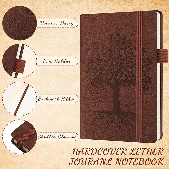 Estune Tree Small Notebooks Pen Leather Lined Pocket Subject Notebooks Hardcover Pocket Notepad Cute Ruled Leather Journals with Pen Holder for Men Women School Business, A6(Retro Color,20 Set)-DeskLoop Office