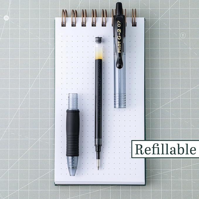 G2 Retractable Premium Gel Ink Roller Ball Pens Ultra Fine Point (.38mm) Black/Blue Ink 6 pack; Refillable & Premium Comfort Grip Bundle with Plastic Reusable Pouch