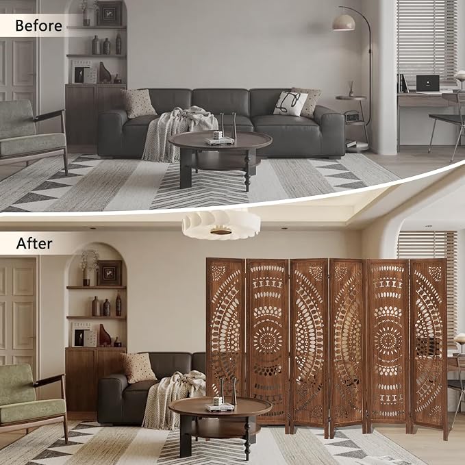ALeesing 6 Panel Wood Room Divider Fully Assembled, Decorative Room Dividers - Image 6