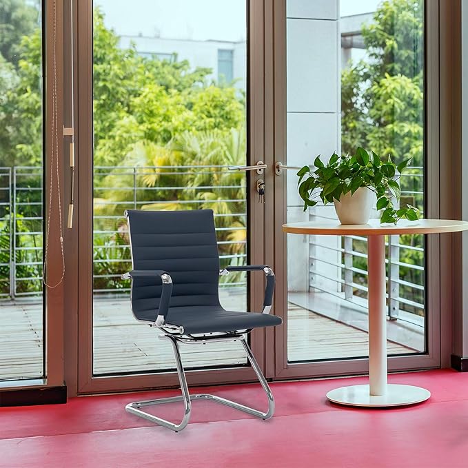 Reception Chairs Leather Conference Guest Chair Heavy Duty Back Support Office Chair, Set of 2 (Navy)-DeskLoop Office