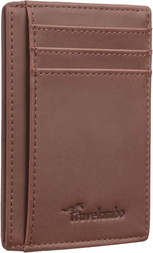 Travelambo Slim Wallet Front Pocket Minimalist Leather RFID Blocking Medium Size by Travelambo