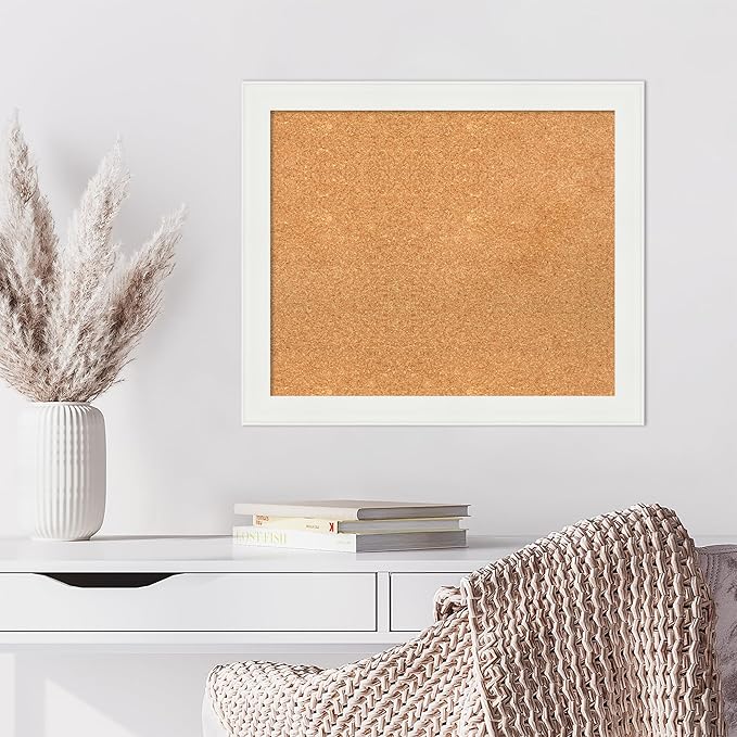Amanti Art Natural Cork Board for Wall, 23x27 Vision Board with White Frame, Medium Corkboard Office Decor for Home Organization, Casual Corkboard Pinboard to Display Items for Home Organization in-DeskLoop Office