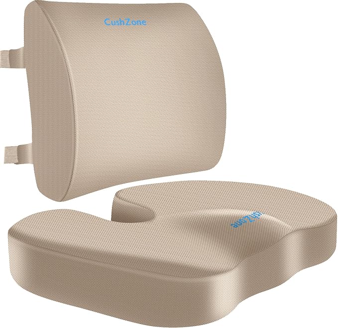 CushZone Ergonomic Seat Cushion & Lumbar Support Pillow by CushZone
