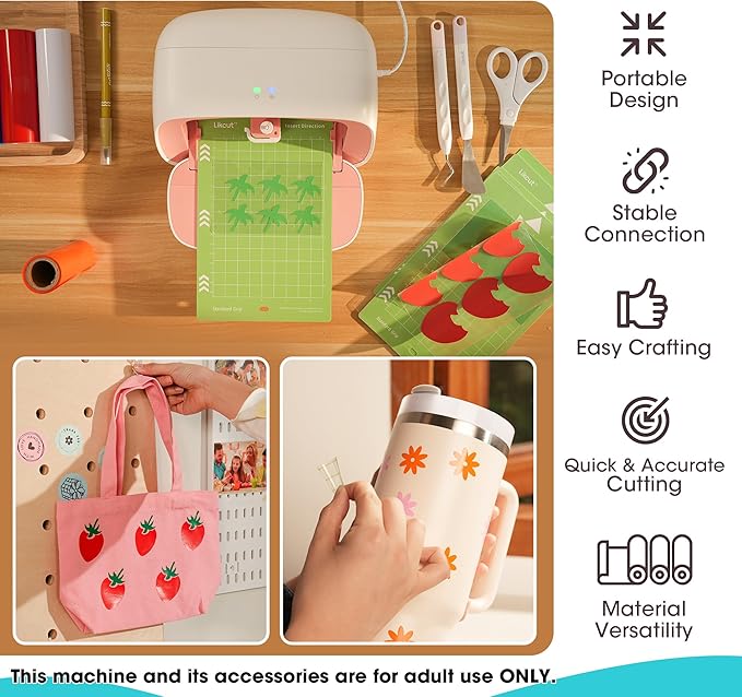 Likcut Vinyl Cutter Machine, Upgrade Cutting Machine Glee S501 for DIY Joy, Portable Smart Cutting Tool for Crafter, Sticker Decal Maker Printing for Family & School Fun Projects and Decorations, Pink-DeskLoop Office