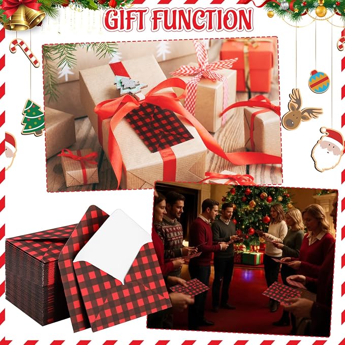 Colarr 100 Pcs Christmas Mini Gift Card Envelopes Bulk 4 x 2.8 Inch Red Black - Image 6
