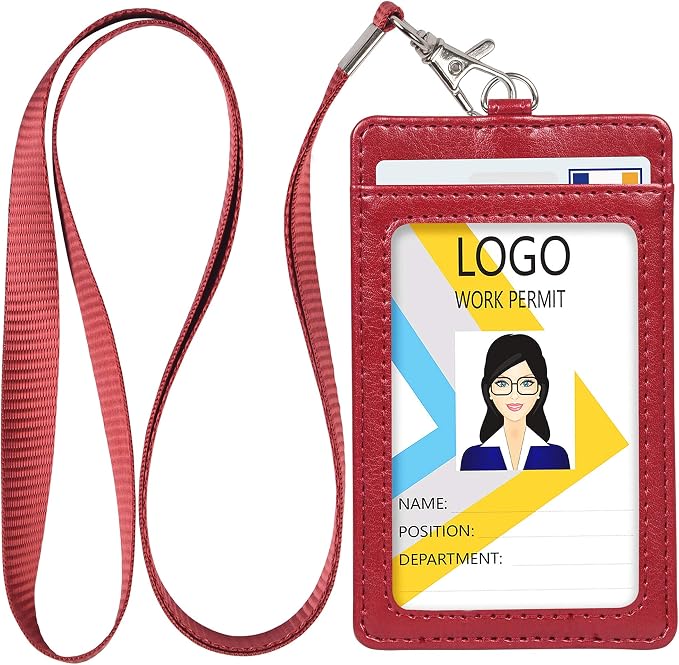 Teskyer Badge Holder with Lanyard, Leather ID Name Badge Card Holder with by TESKYER