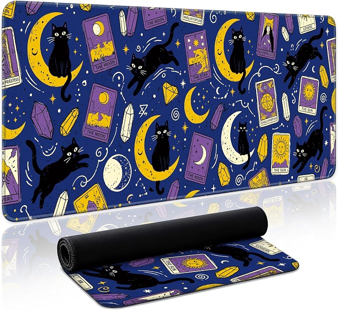 Aesthetic Desk Mat, Cute Mystic Cat Desk Pad Protector by Zotia