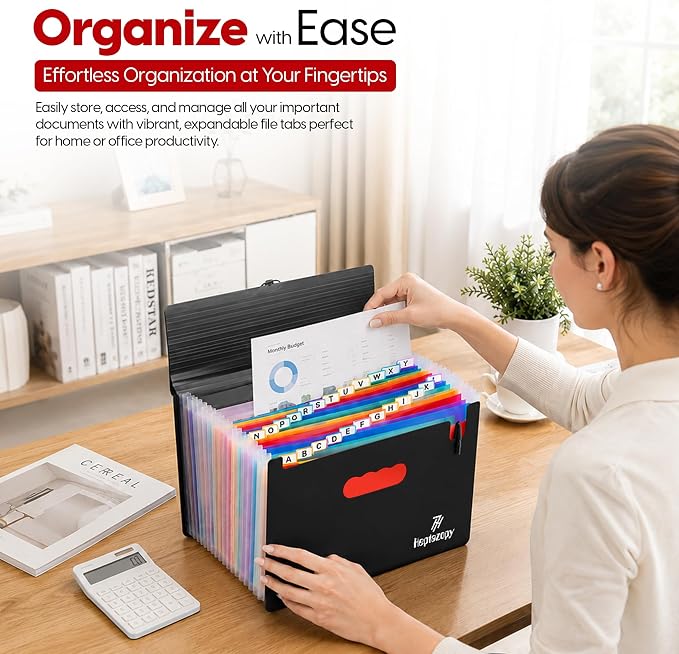 26 Pockets Plastic Accordion File Organizer, Expanding File Folder Organizer - Image 7