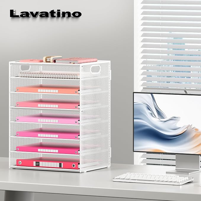 Lavatino 8-Tier Letter Tray Desk Paper Organizer, Mesh File Tray Organizer - Image 4
