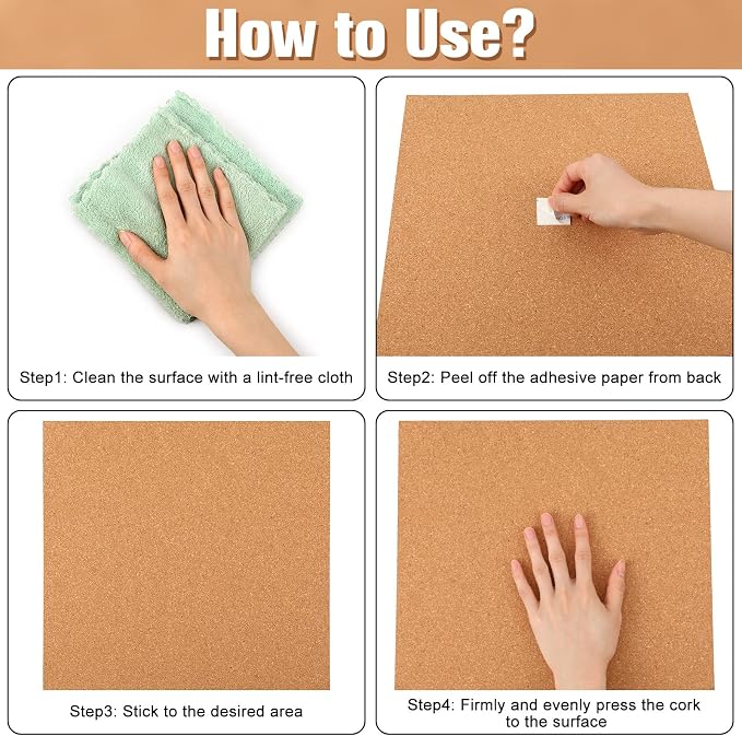 Crtiin 24 Pcs Cork Board Tiles Bulletin Boards 12"x12" 1/4" Thick Square - Image 4