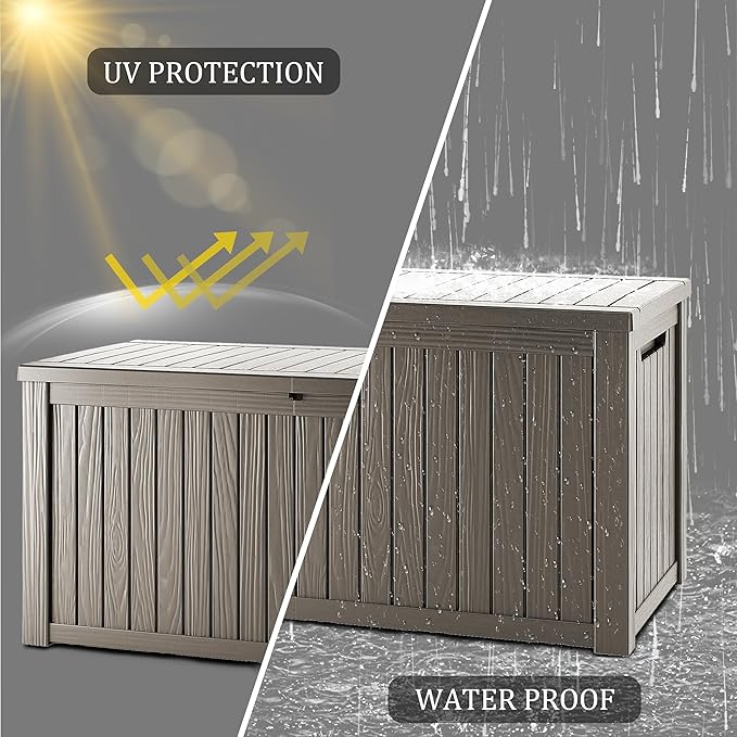 180 Gallon Lockable Resin Deck Box, Waterproof & UV-Resistant Outdoor Storage Box for Outdoor Cushion Storage, Garden Tools & Pool Accessories Storage, Gray-DeskLoop Office