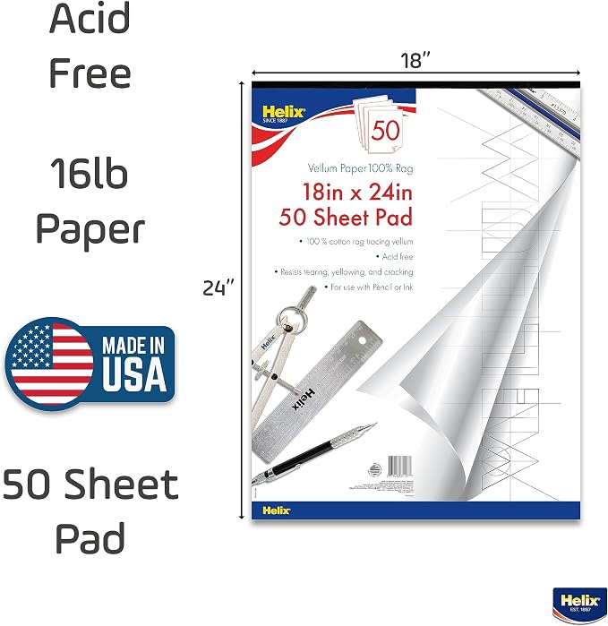 Helix - 100% Rag Vellum Paper Pad - 18 Inch x 24 Inch - 50 Sheet Pad - - Image 5