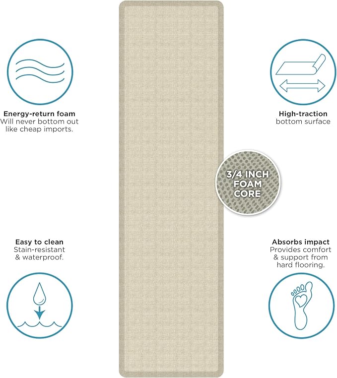 GelPro Decorative Foam Floor Mat, 30" x 108", Tweed Antique White-DeskLoop Office