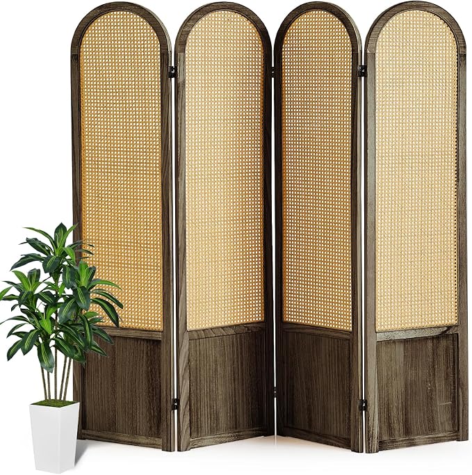Asnefeli 4 Panel Room Divider Wall, Folding Privacy Screen, Foldable Wood by AsNefeli