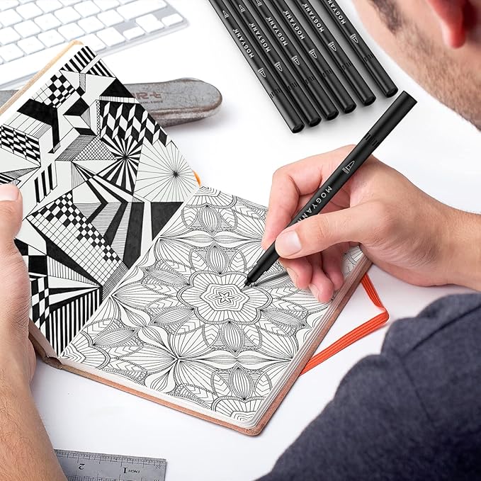 Mogyann Drawing Pens, 12 Pack Dual Brush Pens Black Markers for Art Drawing Sketching-DeskLoop Office