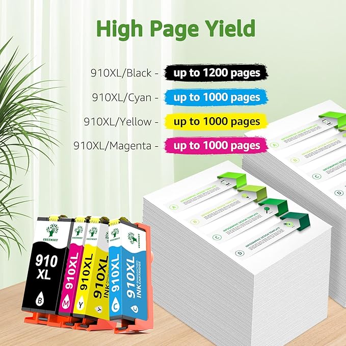 GREENSKY Remanufactured 910XL Ink Cartridges Replacement for HP 910xl Ink Cartridges Combo Pack with HP OfficeJet Pro 8025e 8015e 8028e 8035e 8025 8035 8020 Printer (Black, Cyan, Magenta, Yellow)-DeskLoop Office