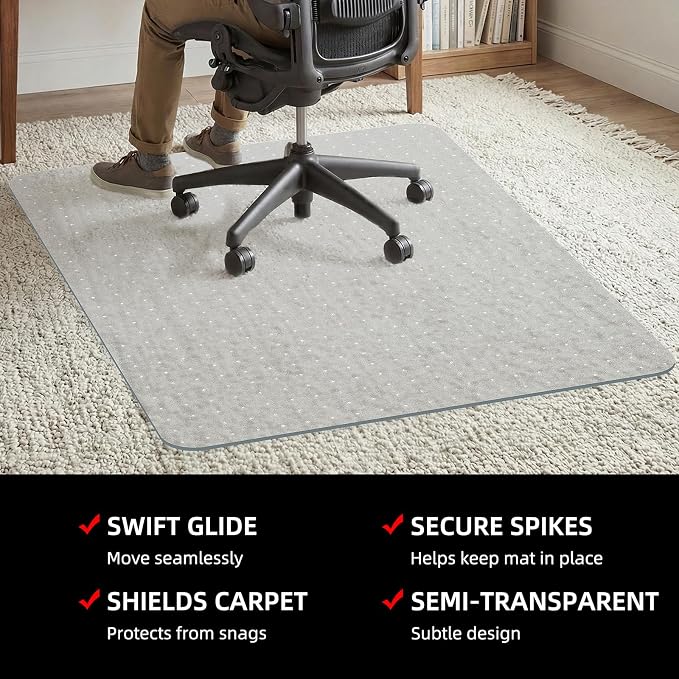 Office Chair Mat for Carpet, 32x48 Heavy Duty Clear Plastic Rolling Chair Mat - Image 3