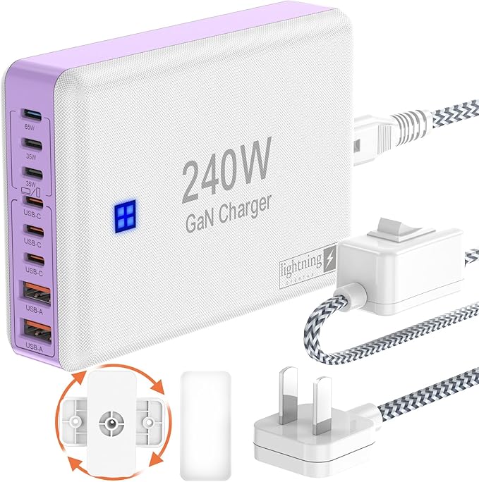 Type C Charger 240W, USB C Charger Block Fast Charging 8 Ports, PD 65W GaN III Laptop Charger Adapter Compatible with MacBook Pro/Air,DELL,Steam Deck,iPhone 15/14/13,Galaxy S23/22, More Gadgets-DeskLoop Office