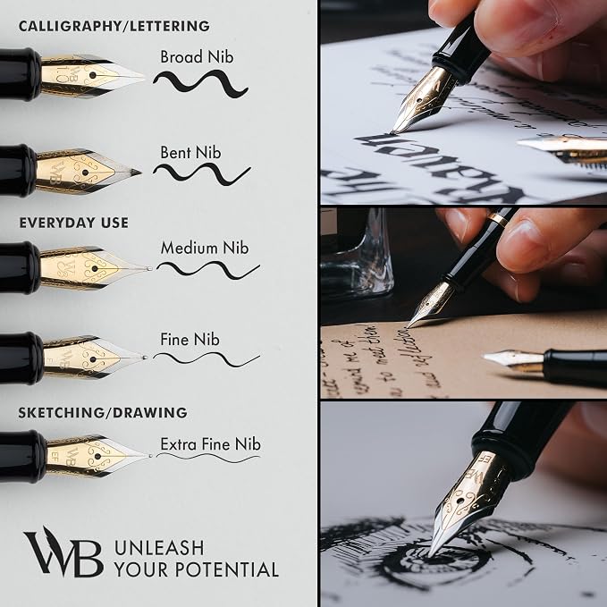 Wordsworth & Black Fountain Pen Set, 18K Gilded Extra Fine Nib, Includes 24 - Image 5