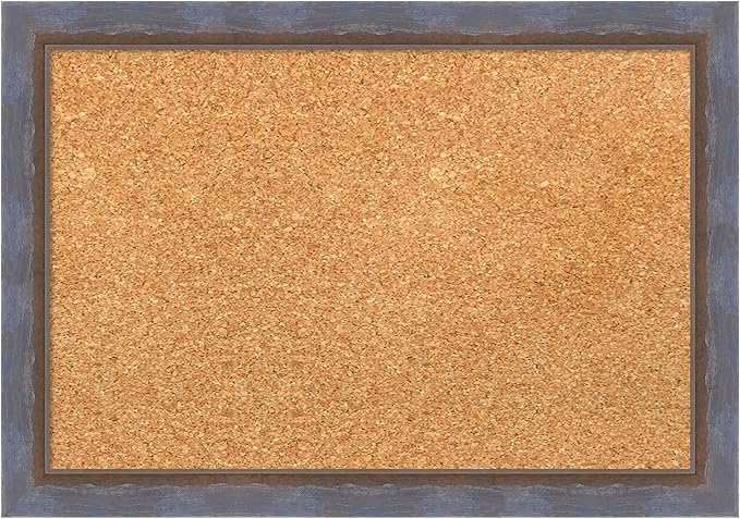 Amanti Art Natural Cork Board for Wall, 14x20 Vision Board with Blue Wood Frame, Small Corkboard Office Decor for Home Organization, Modern Corkboard Pinboard to Display Items for Home Organization-DeskLoop Office