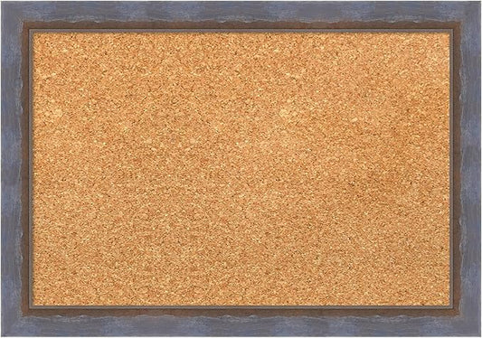 Amanti Art Natural Cork Board for Wall, 14x20 Vision Board with Blue Wood Frame, Small Corkboard Office Decor for Home Organization, Modern Corkboard Pinboard to Display Items for Home Organization-DeskLoop Office