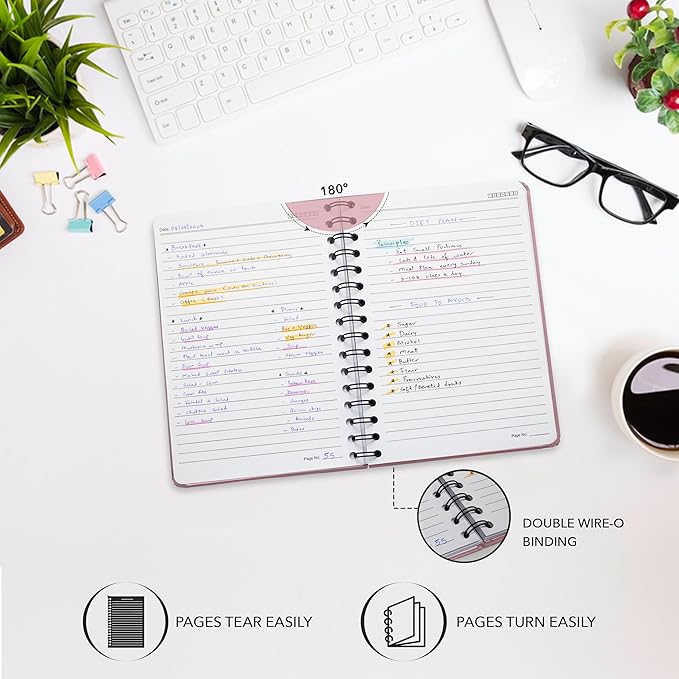 Lined Spiral Journal Notebook For Men & Women - A5 Journal 170 Pages, Hardcover Notebooks for Work & Note Taking, College Ruled Journals for Writing - Pink-DeskLoop Office