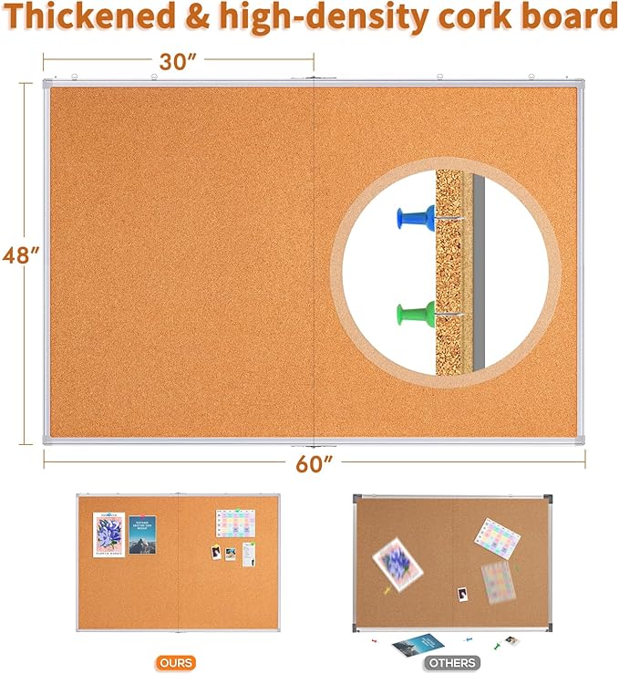 maxtek Large Cork Board 60 x 48 in, Bulletin Board for Walls, 5'x 4' Extra Aluminum Framed Corkboard, Foldable Wall Mounted Back to School Pin Memo Notice Cork Board for Office, Home Wall Display-DeskLoop Office