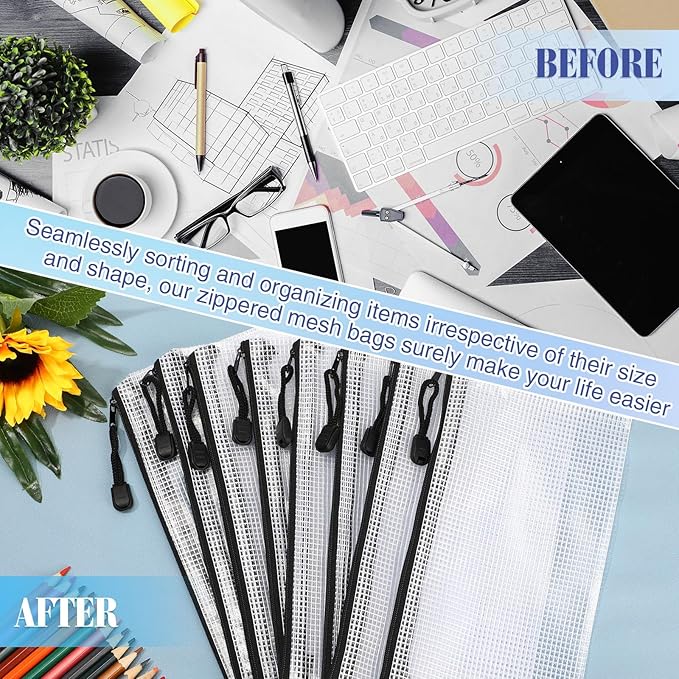 Jetec 32 Pcs Mesh Zipper Bags Toy Storage Bikini Organizer Bag Bolsas Para Guardar Trajes De Baño Waterproof Zipper Reusable Pouch Puzzle Multipurpose for Storage Office(Black,9.5 x 4.5 Inch)-DeskLoop Office
