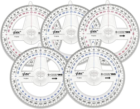 360° Protractor Pack of 5 Protactors Plastic Protractor Math Protractors Clear by LYHLYA
