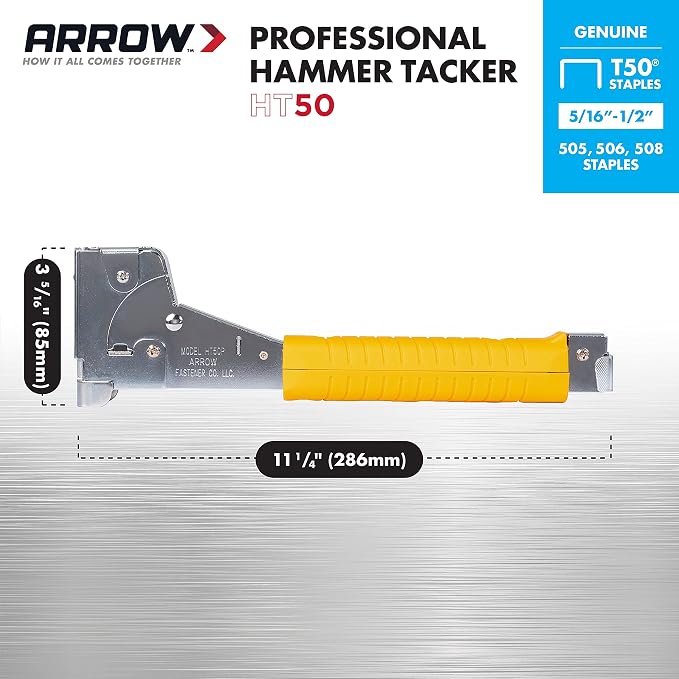 Arrow HT50 Heavy Duty Hammer Tacker, Chromed-Steel Manual Stapler - Image 3