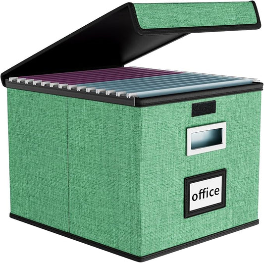 File Organizer Box with Lid, Collapsible File Folder Organizer by Huolewa