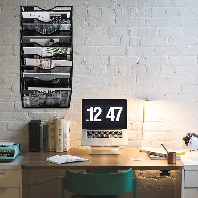 EASEPRES 8 Pocket Mesh Hanging Wall File Organizer, Wall Mounted Mail Paper Document Folder Holder, Clipboard Storage Organization Magazine Rack with Nametag Label for Office Home School, Black-DeskLoop Office