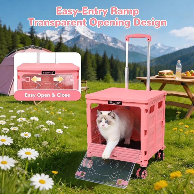 FELICON SELORSS Folding Utility Cart Portable Rolling Crate Handcart-Pink | - Image 2