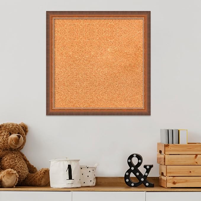 Amanti Art Natural Cork Board for Wall, 18x18 Vision Board with Bronze Frame, Small Corkboard Office Decor for Home Organization, Modern Corkboard Pinboard to Display Items for Home Organization in-DeskLoop Office